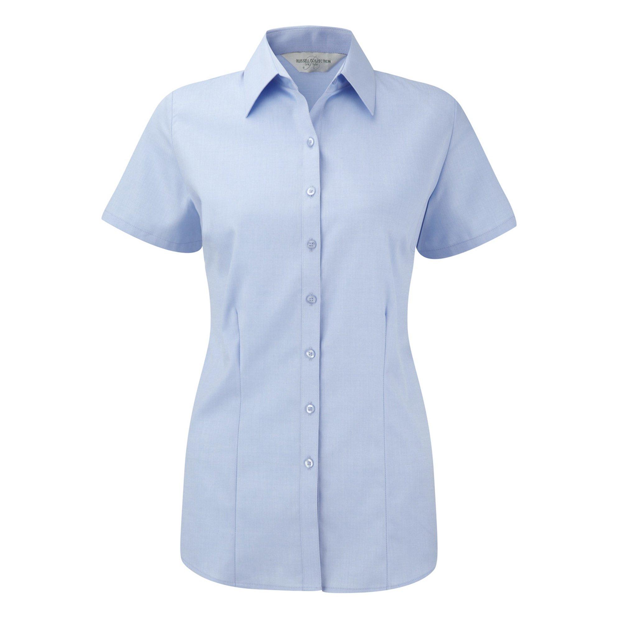 Image of Bluse Hemd Mit Dezentem Fischgrätenmuster, Kurzärmlig Damen Hellblau XL