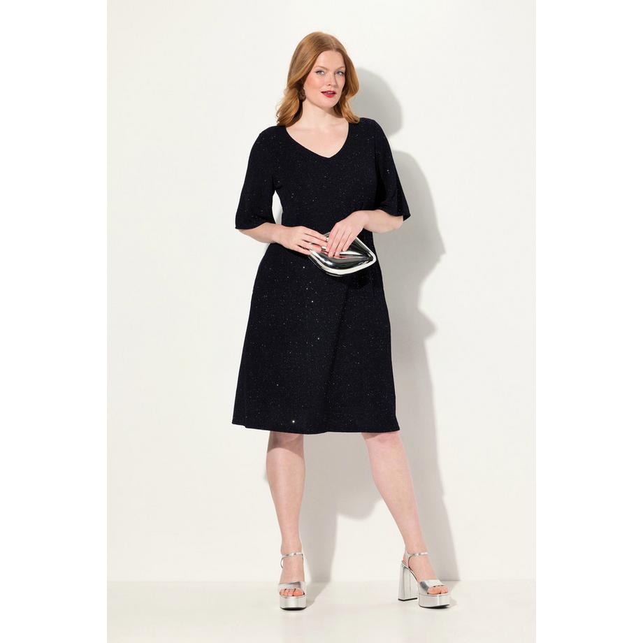 Ulla Popken Robe Midi A-Line Paillettes Col V Manches 3/4  