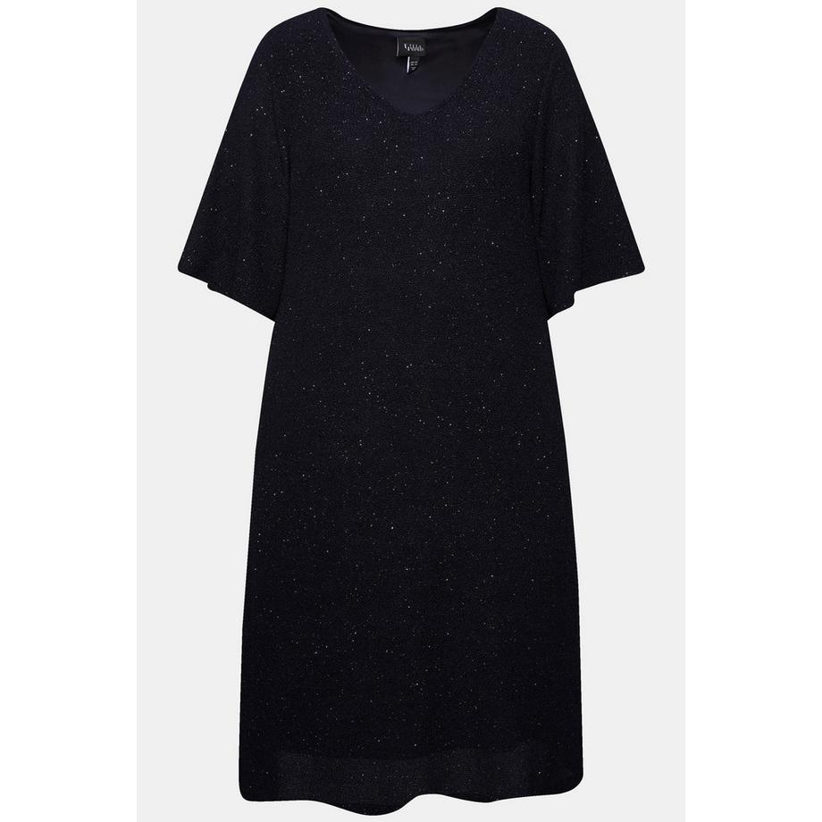 Ulla Popken Robe Midi A-Line Paillettes Col V Manches 3/4  