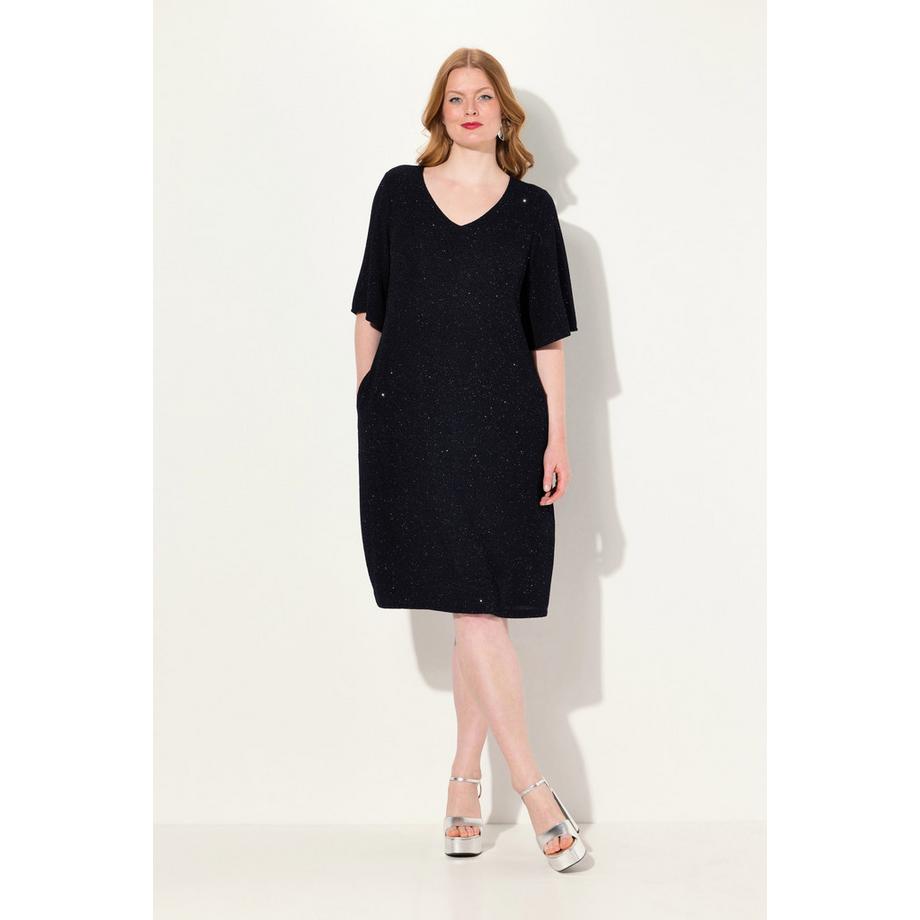 Ulla Popken Robe Midi A-Line Paillettes Col V Manches 3/4  