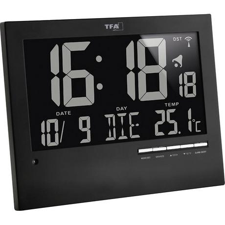 TFA Dostmann Radiocontrollato Orologio da parete 185 mm x 230 mm x 31 mm Nero  