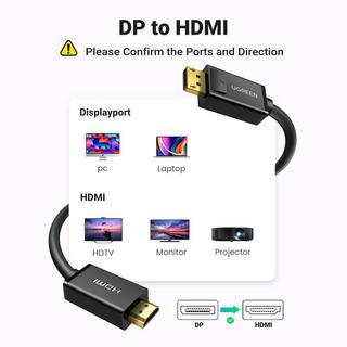 UGREEN  Ugreen Unidirektionales DisplayPort-zu-HDMI-Kabel 4K 30 Hz, 32 AWG, 1,5 m – Schwarz 
