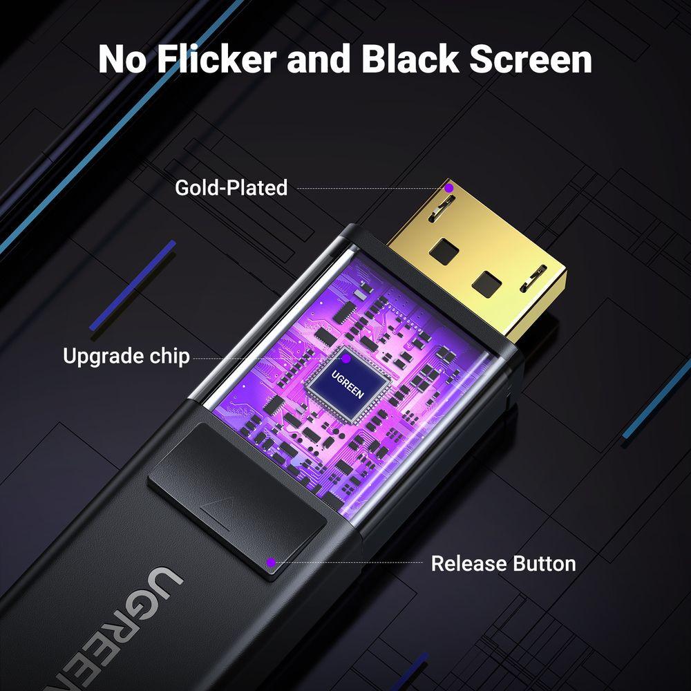 UGREEN  Ugreen Unidirektionales DisplayPort-zu-HDMI-Kabel 4K 30 Hz, 32 AWG, 1,5 m – Schwarz 