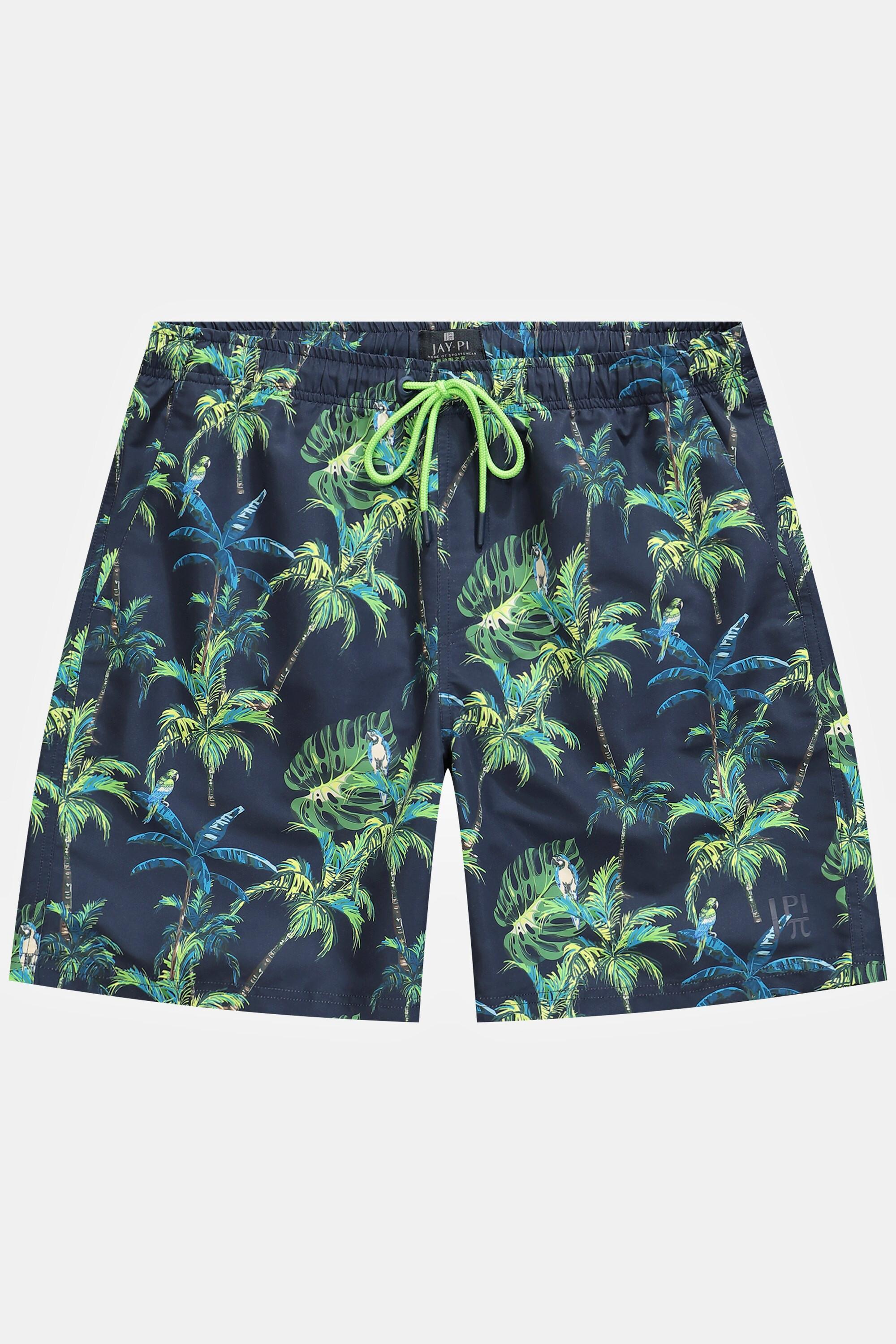 JP1880  Shorts da mare con cintura elastica e stampa con palme 