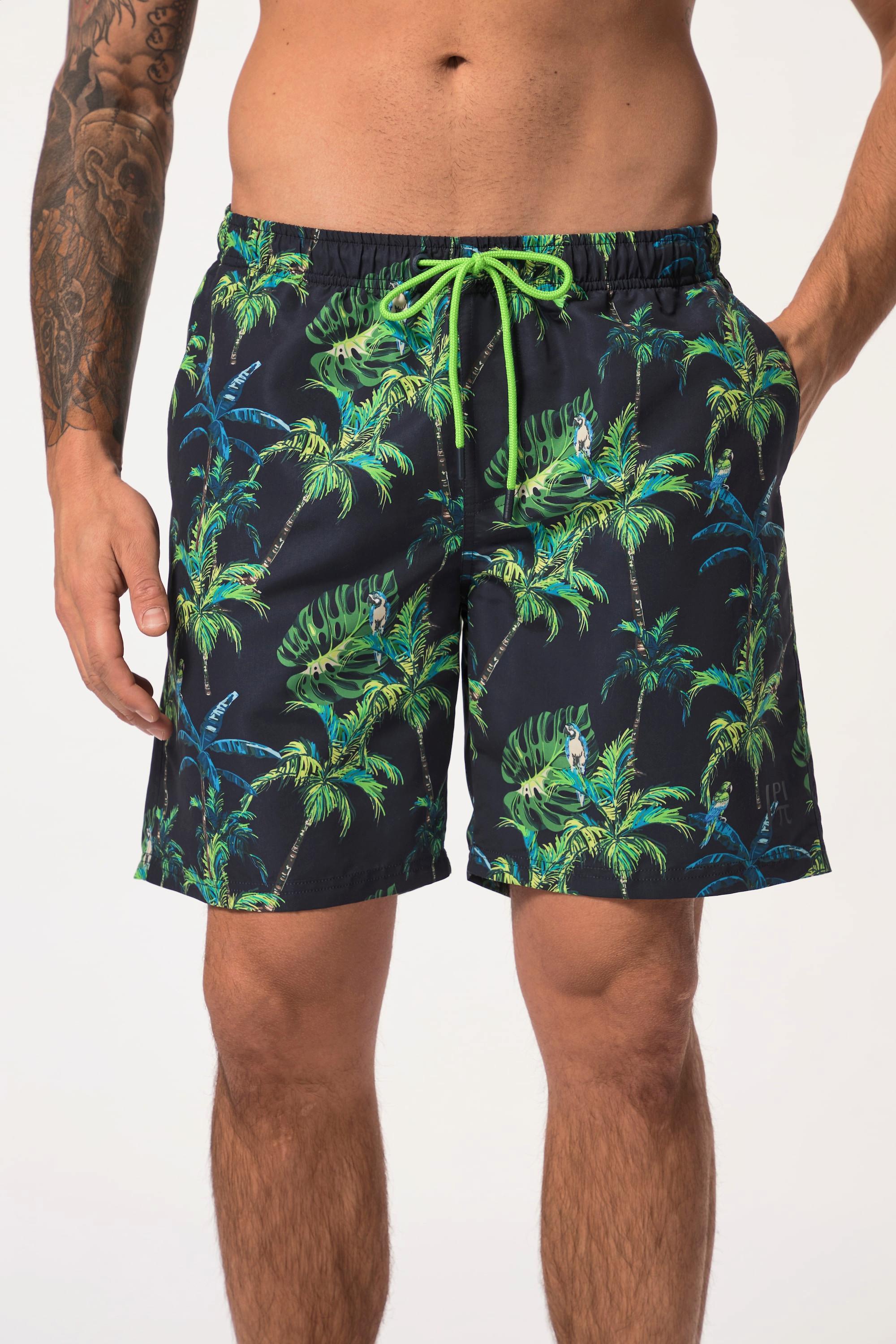 JP1880  Shorts da mare con cintura elastica e stampa con palme 