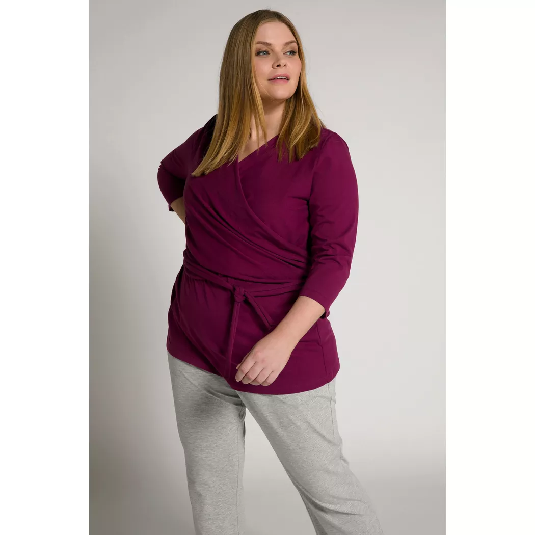 Ulla Popken - Bellieva-Wickelshirt, Skin to Skin, Rundhals, GOTS, für Damen, Dunkelrot, Größe 54/56