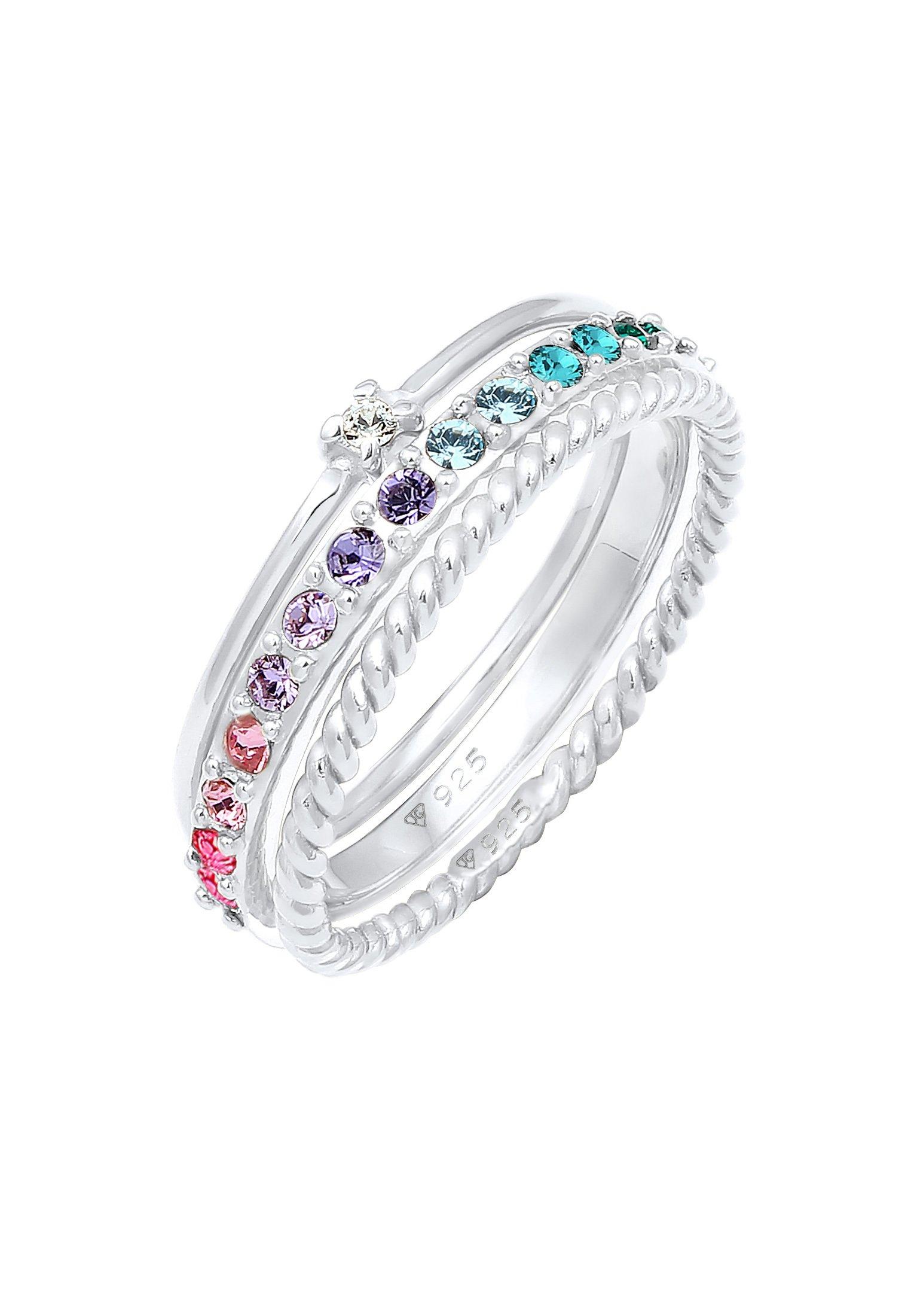 Image of Ring 3er Set Regenbogen Kristalle Damen Silber 66mm