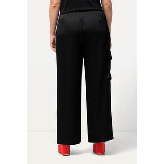 Ulla Popken  Pantaloni cargo modello Mary in raso con taglio della gamba dritto e ampio e cintura elastica 