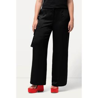 Ulla Popken  Pantaloni cargo modello Mary in raso con taglio della gamba dritto e ampio e cintura elastica 