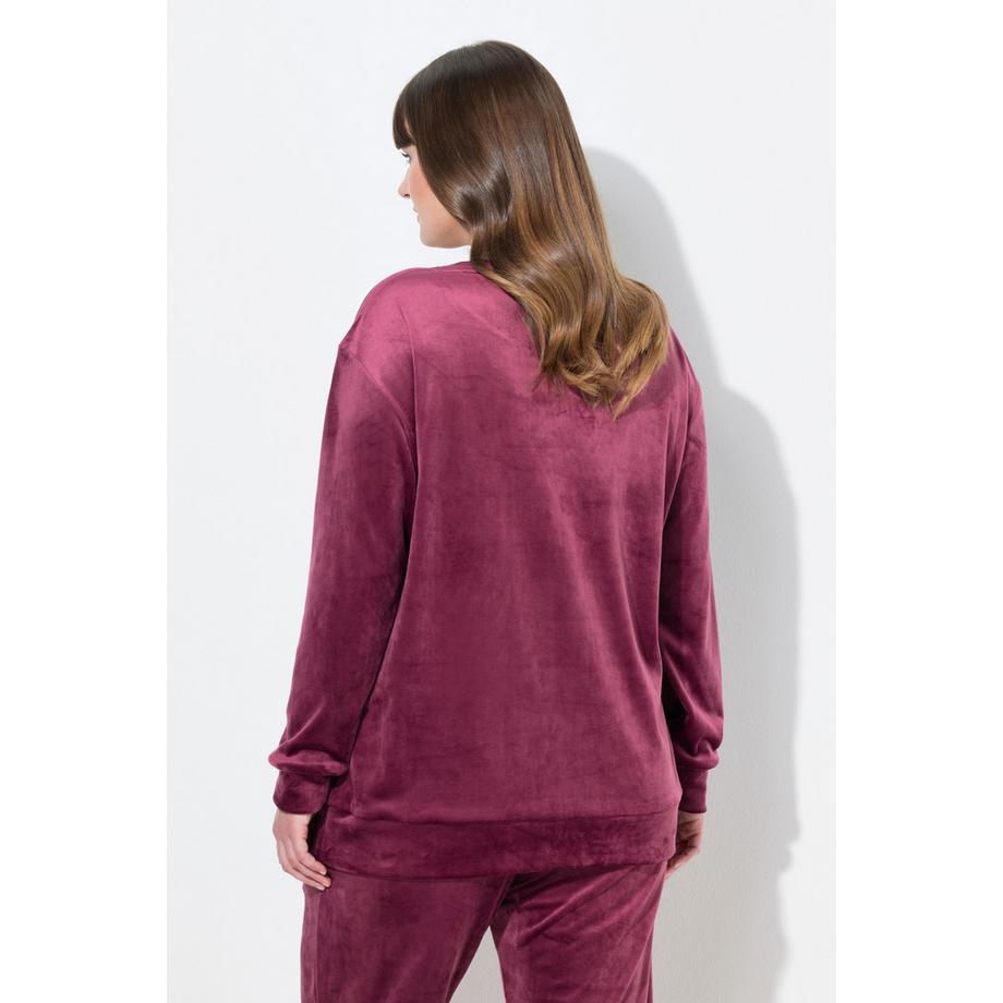 Ulla Popken Pull Homewear Velours Ras Broderie Col Rond Manches Longues  