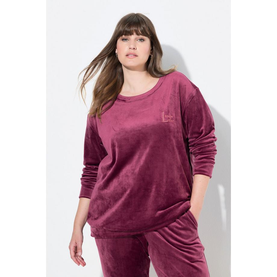 Ulla Popken Pull Homewear Velours Ras Broderie Col Rond Manches Longues  