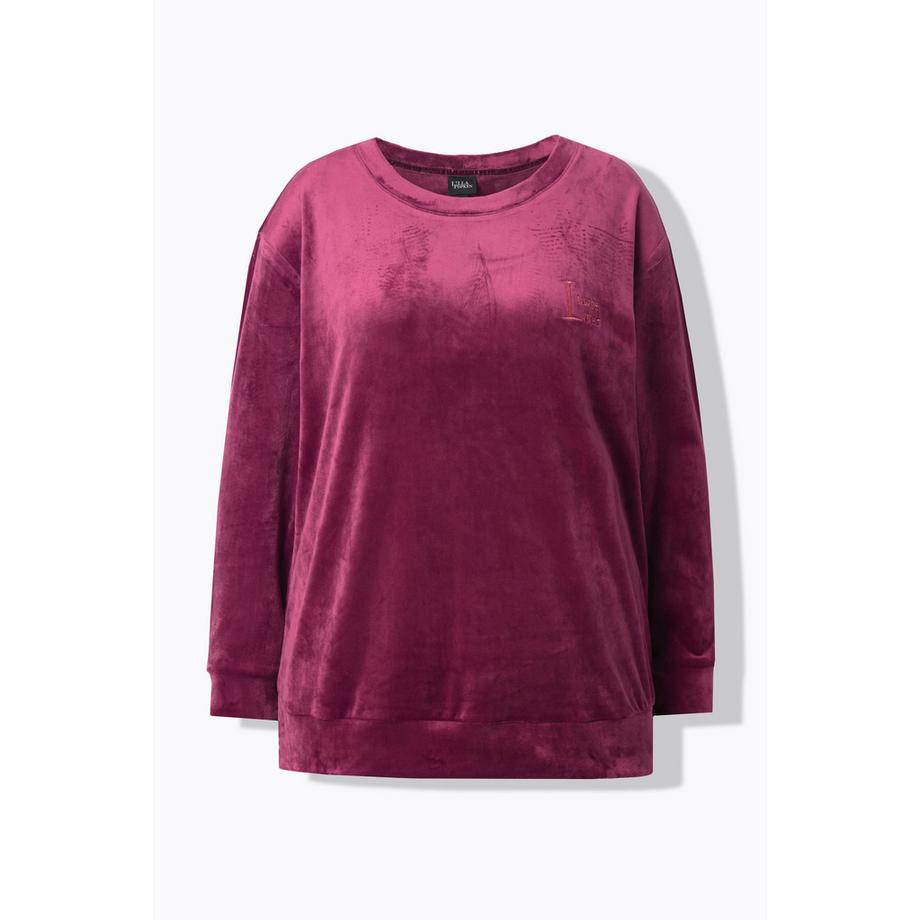 Ulla Popken Pull Homewear Velours Ras Broderie Col Rond Manches Longues  