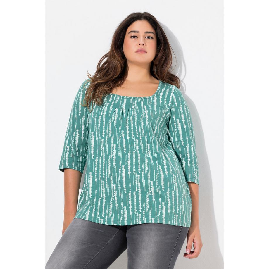 Ulla Popken Shirt Zierfalten A-Linie Carree-Ausschnitt 3/4-Arm  