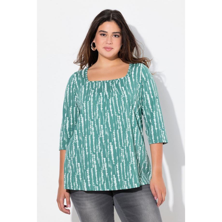 Ulla Popken Shirt Zierfalten A-Linie Carree-Ausschnitt 3/4-Arm  