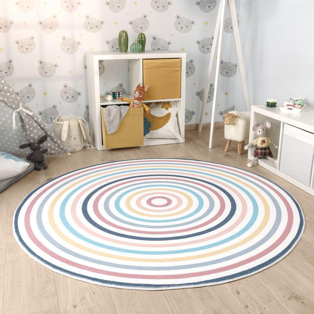 Paco Home Effet 3D des cercles de tapis des enfants lavables  