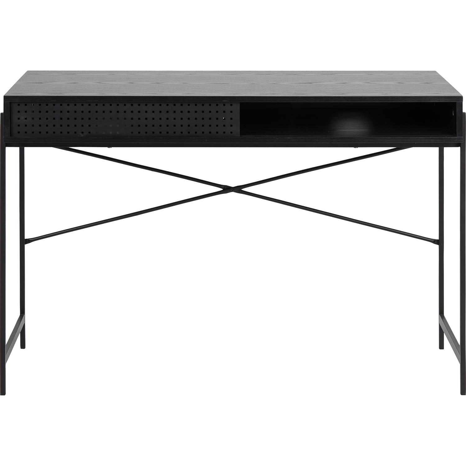 mutoni Bureau Angie Mélamine Frêne Noir Porte coulissante 110x50x75cm  