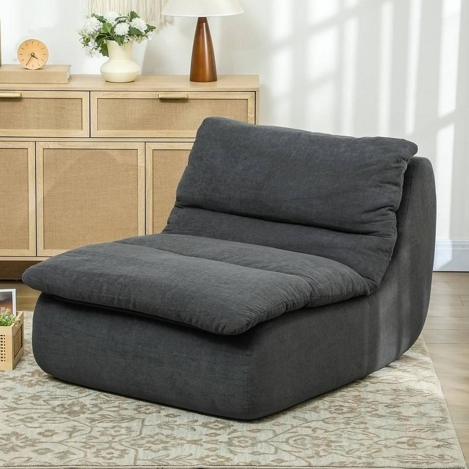 Northio Chaise de sol avec mousse ultra haute densité monobloc, chaise de sol, canapé paresseux avec housse lavable, chaise de méditation, chaise de détente pour la maison, le bureau, gris  