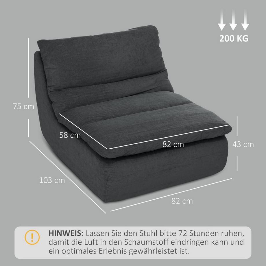 Northio Chaise de sol avec mousse ultra haute densité monobloc, chaise de sol, canapé paresseux avec housse lavable, chaise de méditation, chaise de détente pour la maison, le bureau, gris  