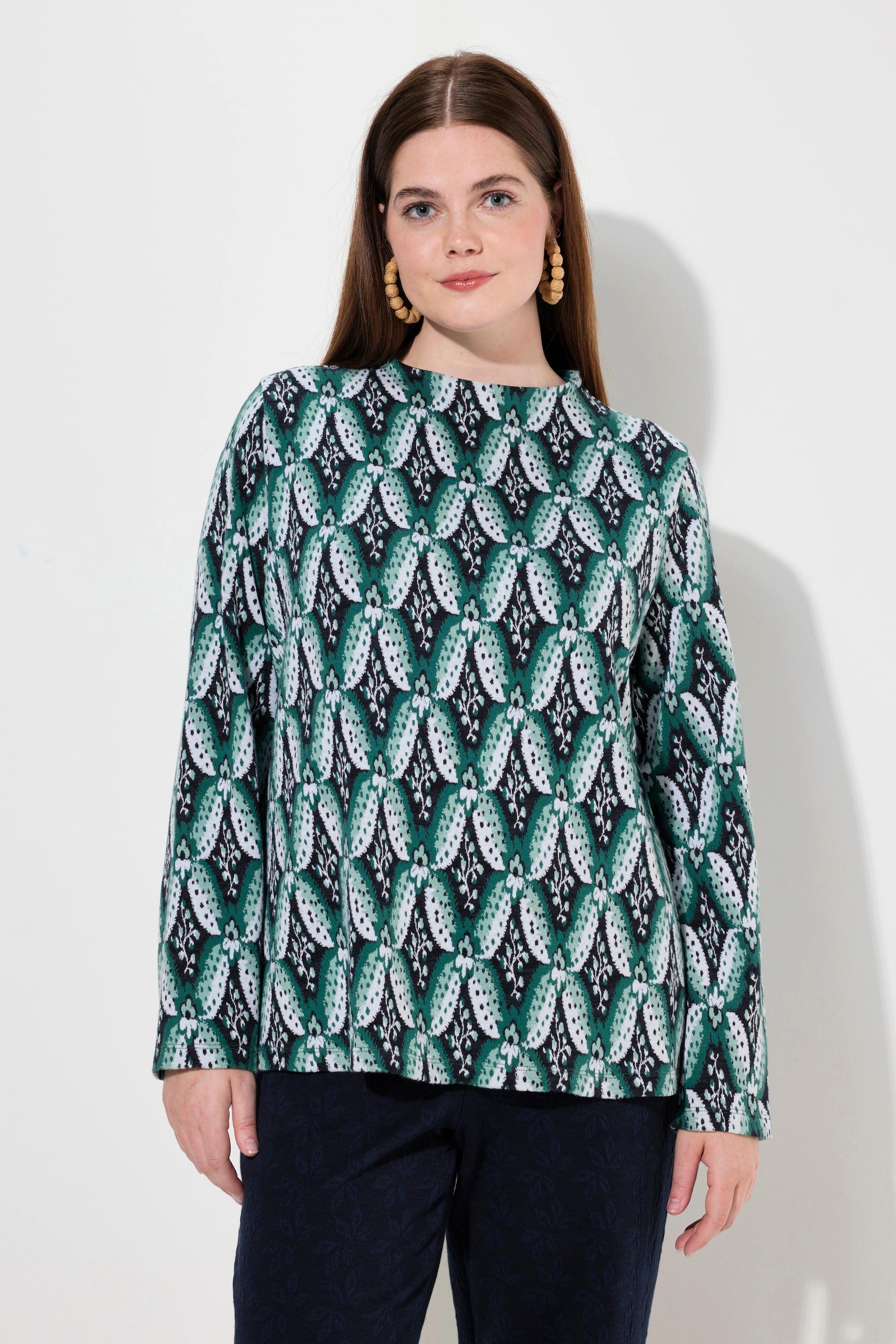 Ulla Popken  Sweatshirt, Jacquard, Stehkragen, Langarm, Biobaumwolle 