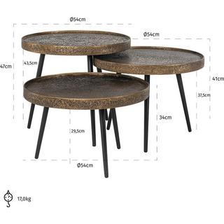 mutoni Table basse Luton noir or 54x54 (lot de 3)  