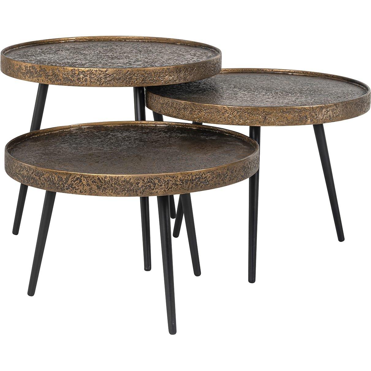 mutoni Table basse Luton noir or 54x54 (lot de 3)  