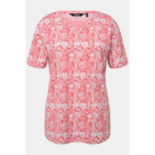 Ulla Popken  T-shirt imprimé corail, col en V et manches courtes Silhouette en A évasée. 