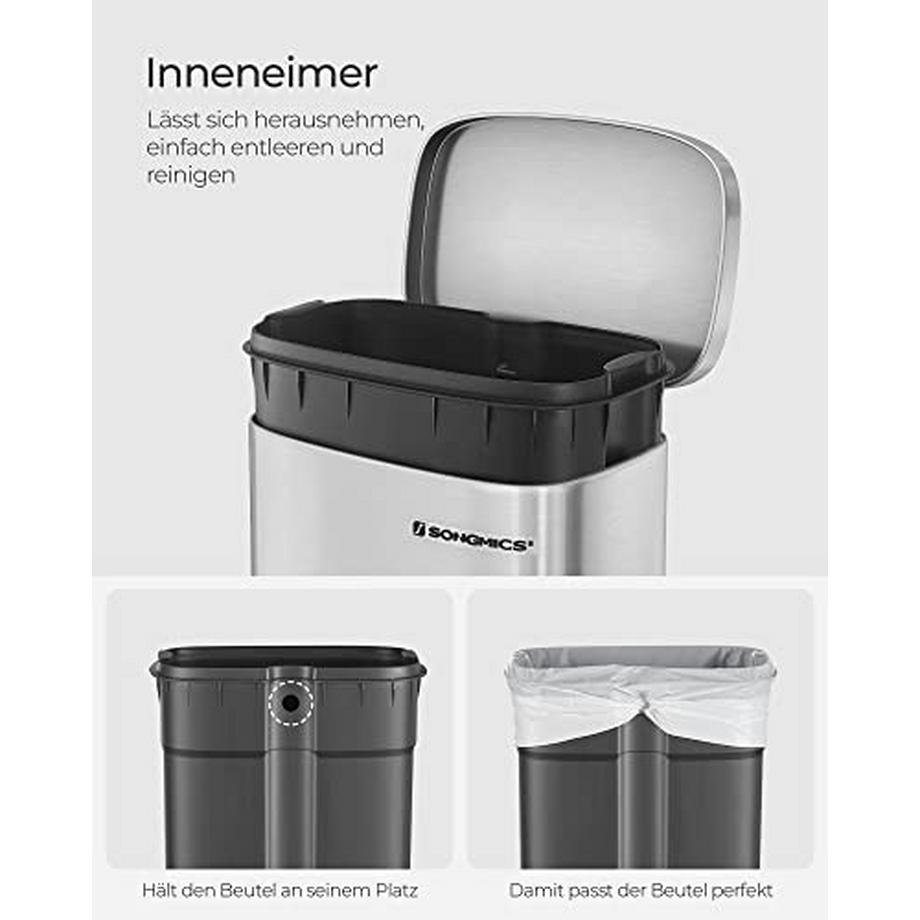 Pricenet Freihändiger 30-Liter-Mülleimer aus Stahl mit doppeltem Öffnungsmechanismus  
