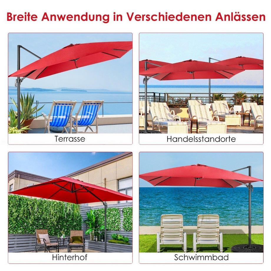 Northix Regenschirm mit 3 Neigungseinstellungen für Gärten Terrassen Cafés 300 x 300 x 273 cm Weinrot  
