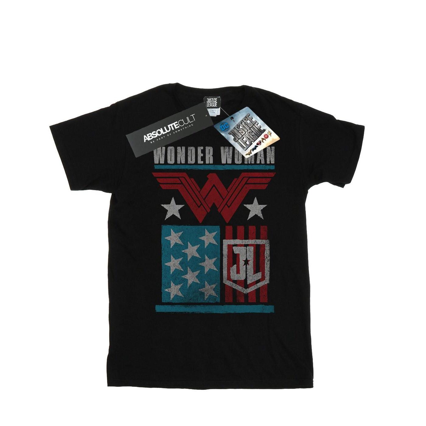 Image of Justice League Movie Wonder Woman Flag Tshirt Damen Schwarz 3XL