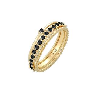 Elli  Bague Femmes Pile Set Élégante Solitaire Torsadé Tendance Avec Cristaux Noir 