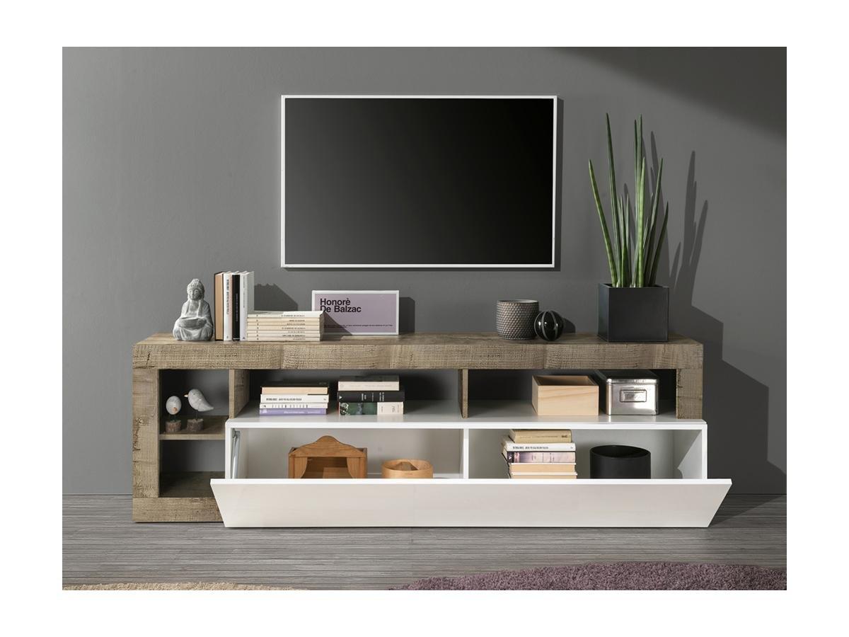 Vente-unique Set Credenza e Mobile TV Bianco Laccato Soggiorno moderno SEFRO  