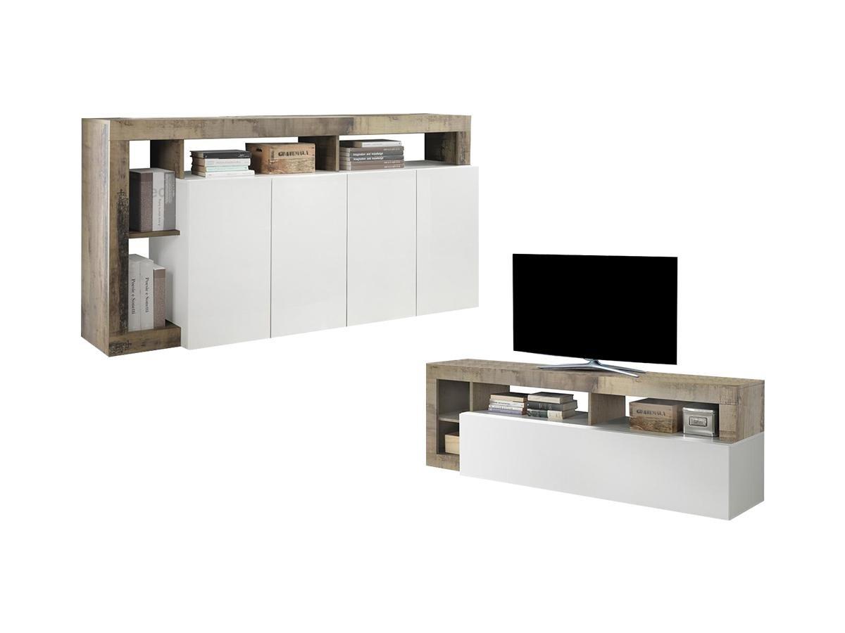 Vente-unique Set Credenza e Mobile TV Bianco Laccato Soggiorno moderno SEFRO  