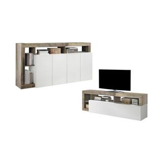 Vente-unique Set Credenza e Mobile TV Bianco Laccato Soggiorno moderno SEFRO  