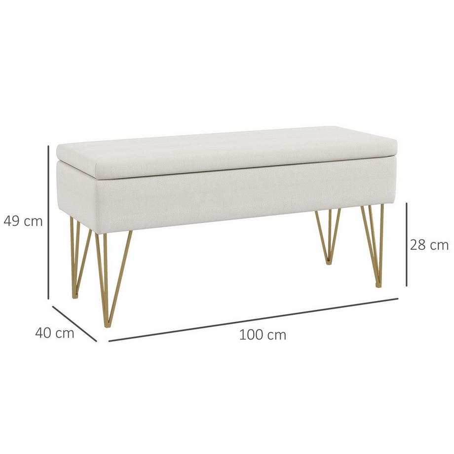 Northio Sitzbank Polsterbank mit Stauraum, Leinenoptik, Bettbank mit Stahlbeine, für Schlafzimmer, Wohnzimmer, Flur, 100 x 40 x 49 cm, Creme  