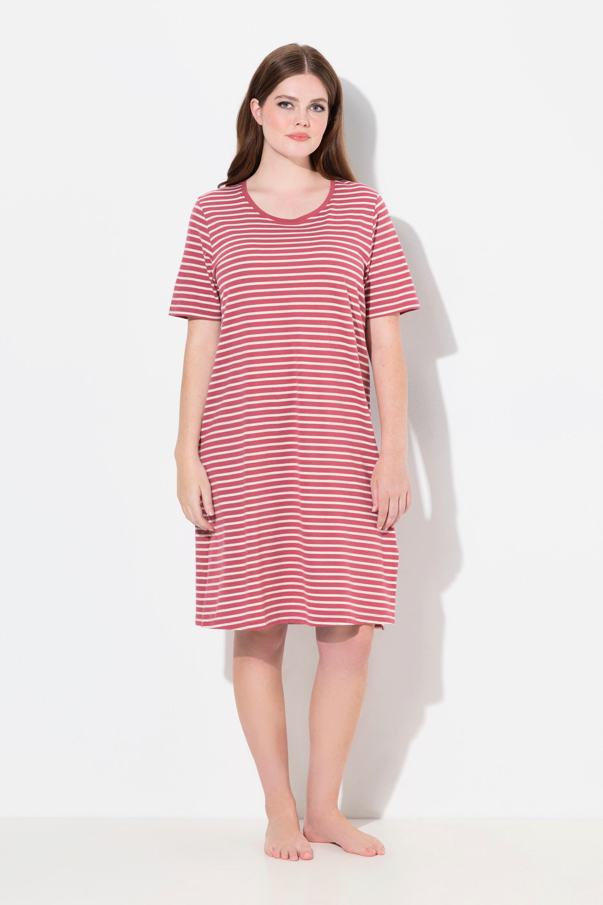 Ulla Popken Camicia da notte a righe girocollo mezza manica  