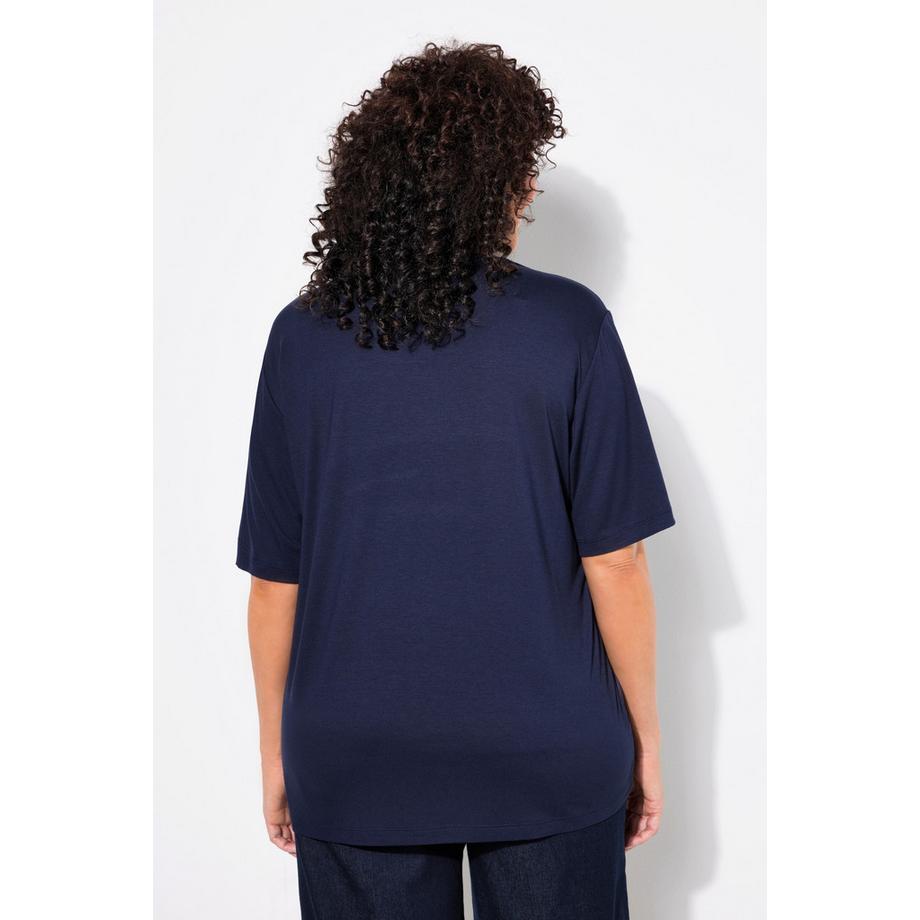 Ulla Popken Classic Girocollo Shirt con Parte Anteriore in Raso  