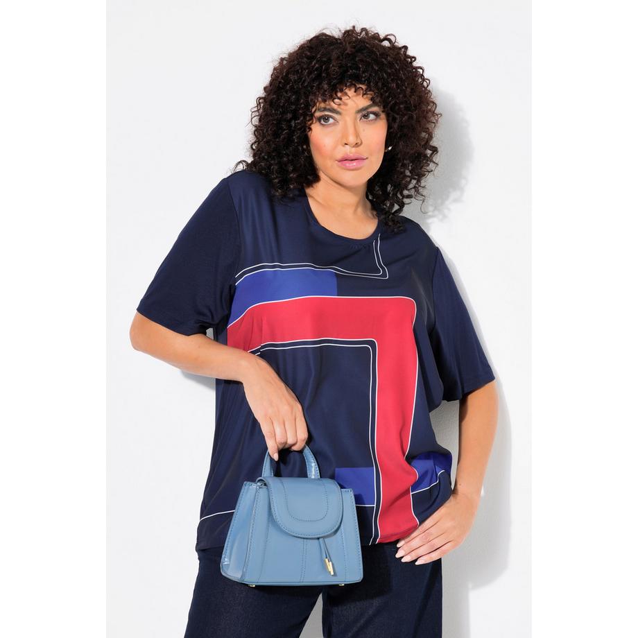 Ulla Popken Classic Girocollo Shirt con Parte Anteriore in Raso  