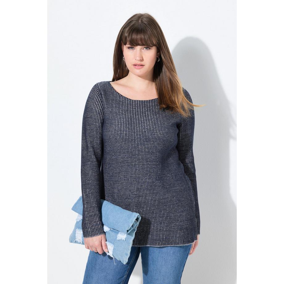 Ulla Popken Pull Encolure Bateau Manches Longues Coton Bio  