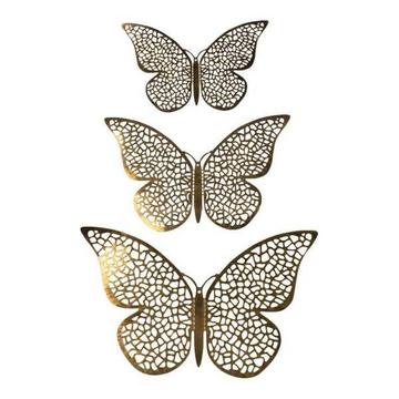 12 Stück 3D-Schmetterlinge aus Metall, Wanddekoration - Goldnetz