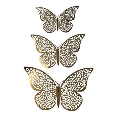 eStore 12 Stück 3D-Schmetterlinge aus Metall, Wanddekoration - Goldnetz  