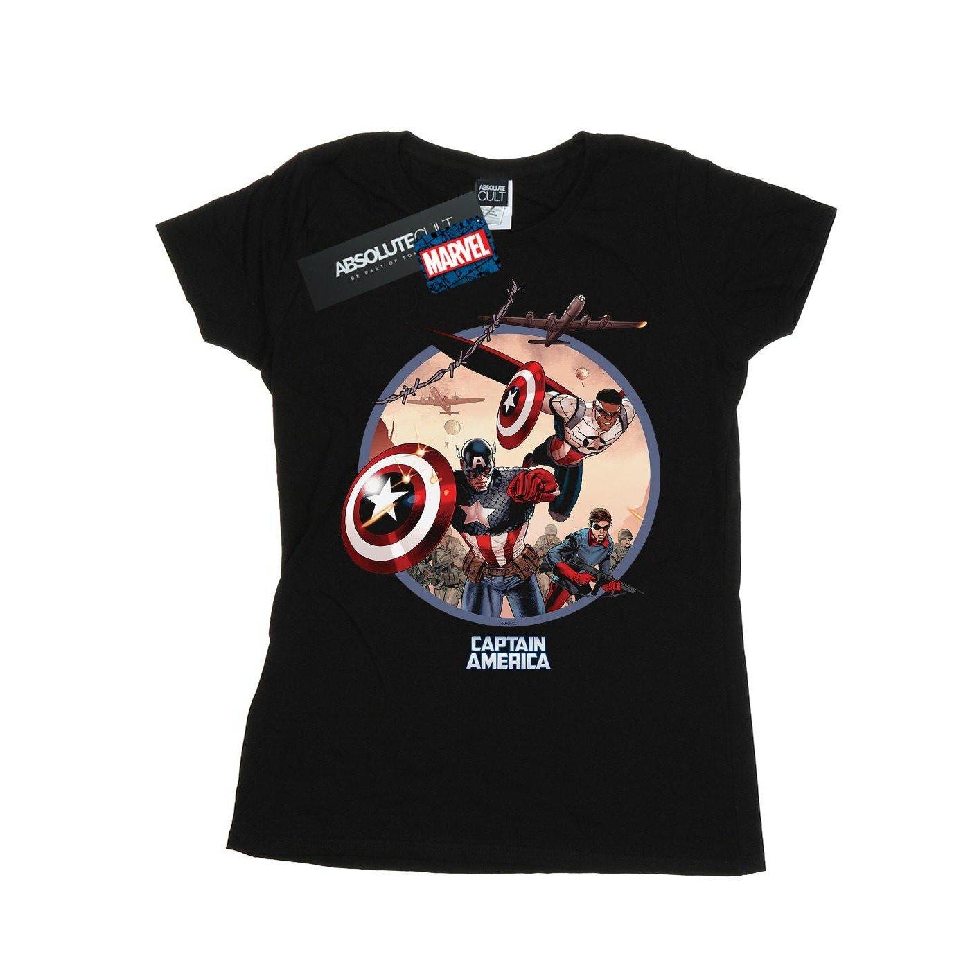 Image of Captain America And Falcon In Battle Tshirt Damen Schwarz XL