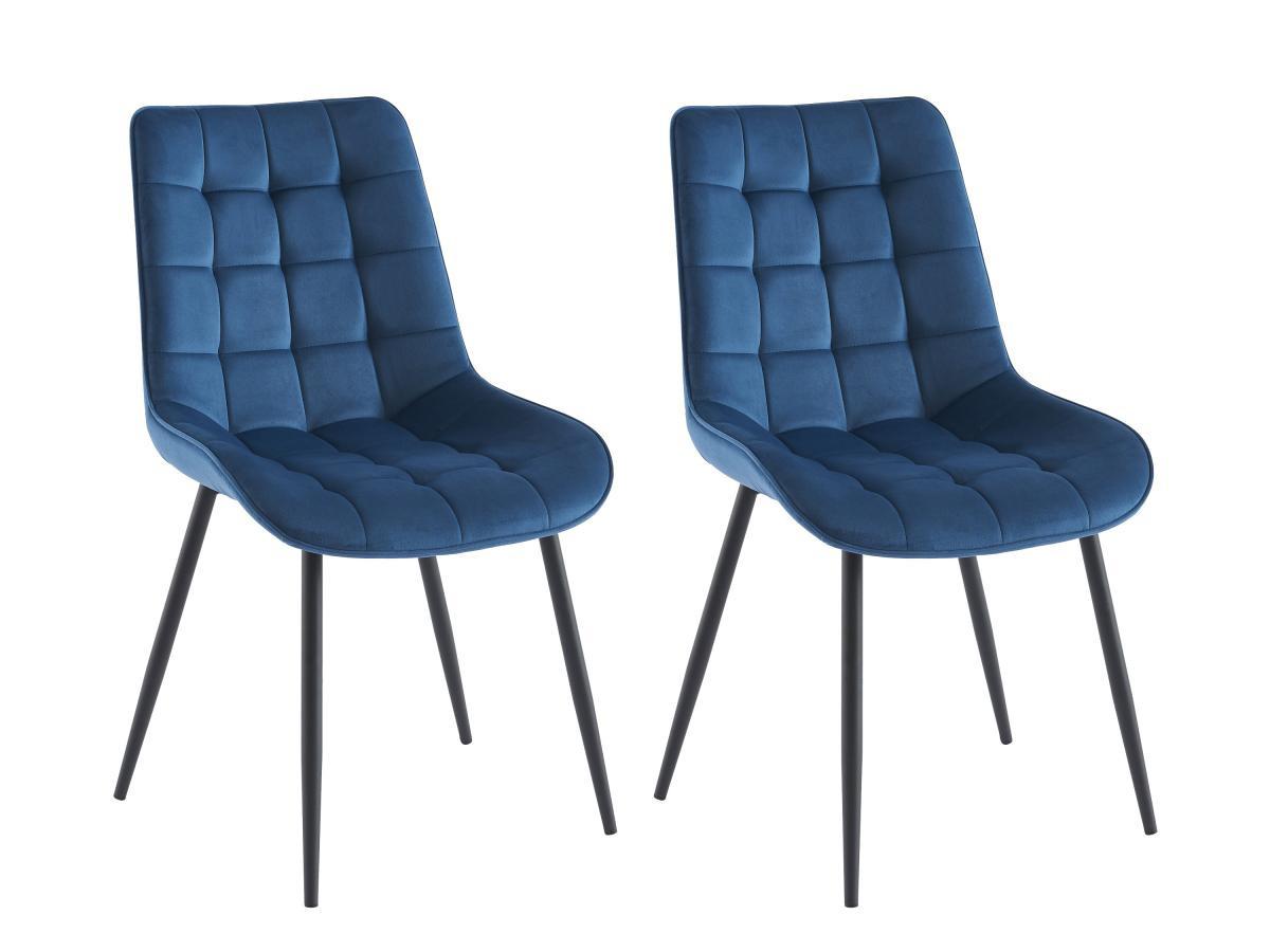 Vente-unique Lot de 2 chaises matelassées - Velours et métal noir - Bleu nuit - OLLUA  