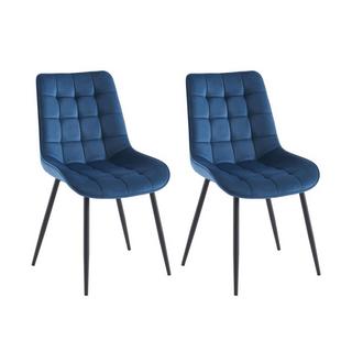 Vente-unique Lot de 2 chaises matelassées - Velours et métal noir - Bleu nuit - OLLUA  