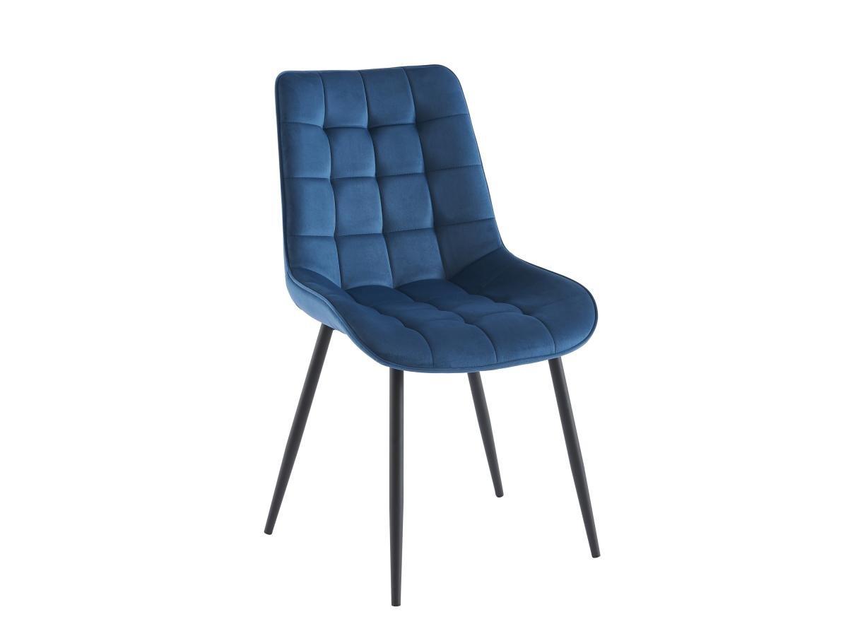 Vente-unique Lot de 2 chaises matelassées - Velours et métal noir - Bleu nuit - OLLUA  