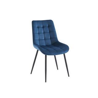 Vente-unique Lot de 2 chaises matelassées - Velours et métal noir - Bleu nuit - OLLUA  