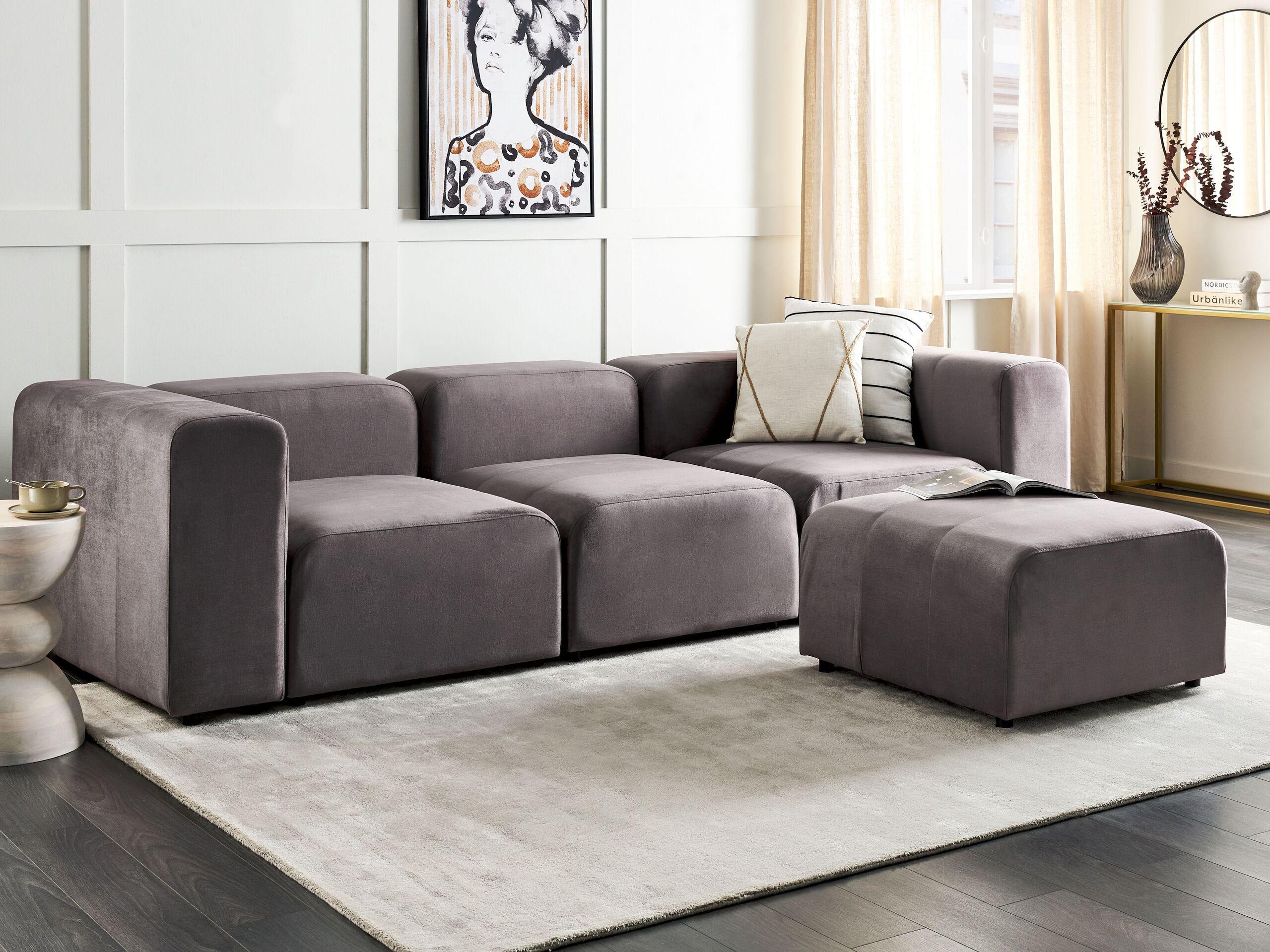 Beliani 3-Sitzer Sofa mit Ottomane aus Samtstoff Modern FALSTERBO  