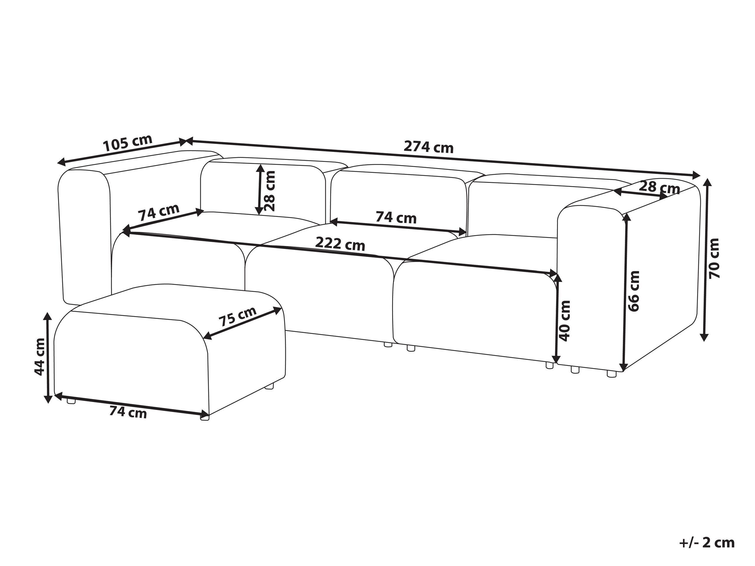 Beliani 3-Sitzer Sofa mit Ottomane aus Samtstoff Modern FALSTERBO  