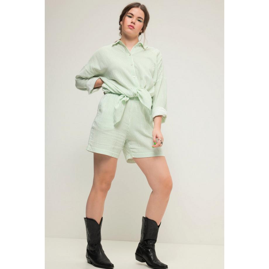 Studio Untold Short in Mussola a Righe Gamba Larga Vita Elastica  