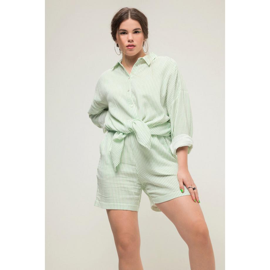 Studio Untold Short in Mussola a Righe Gamba Larga Vita Elastica  