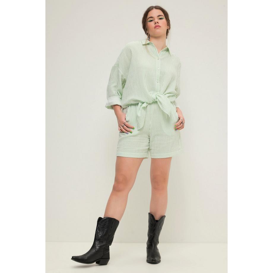 Studio Untold Short in Mussola a Righe Gamba Larga Vita Elastica  